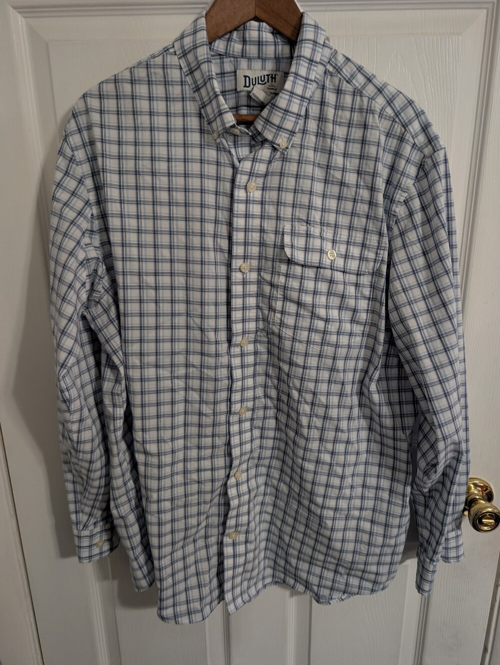 Duluth Trading Co Mens Shirt White Blue Button Down Long Sleeve Size Large 38915